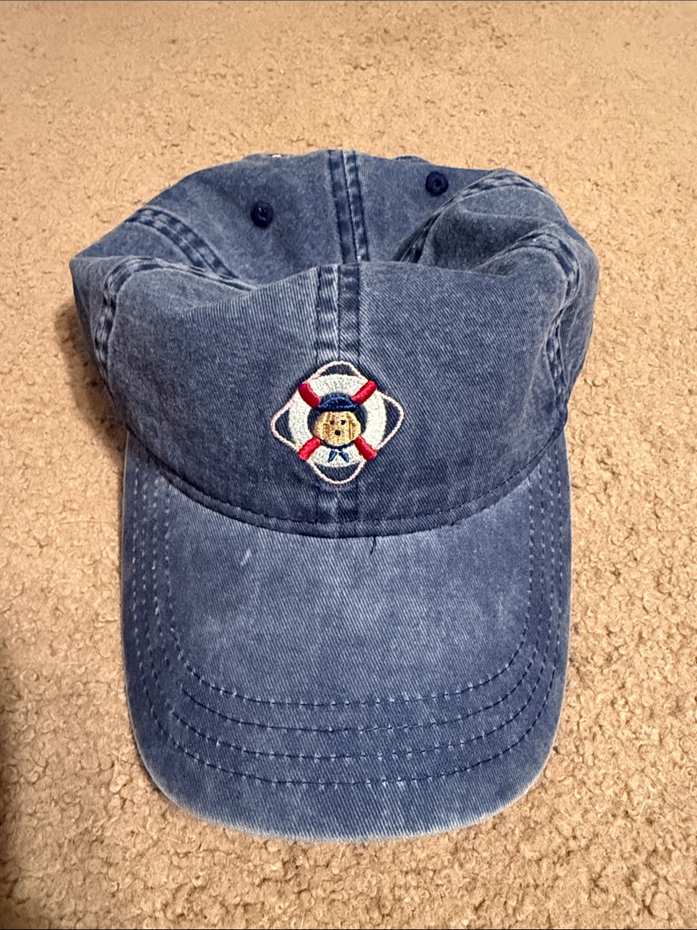 Blue Embroidered Bear Lifesaver Baseball Cap